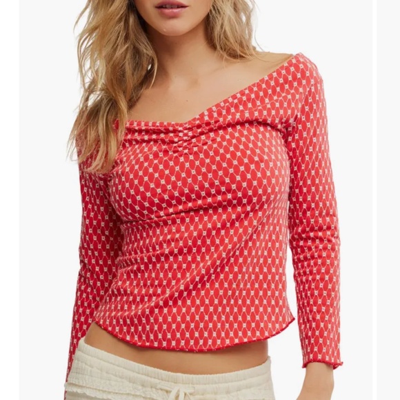 Free People Tops - NWT Free People Gia Eyelet Embroidered Off The Shoulder Red Top / Blouse